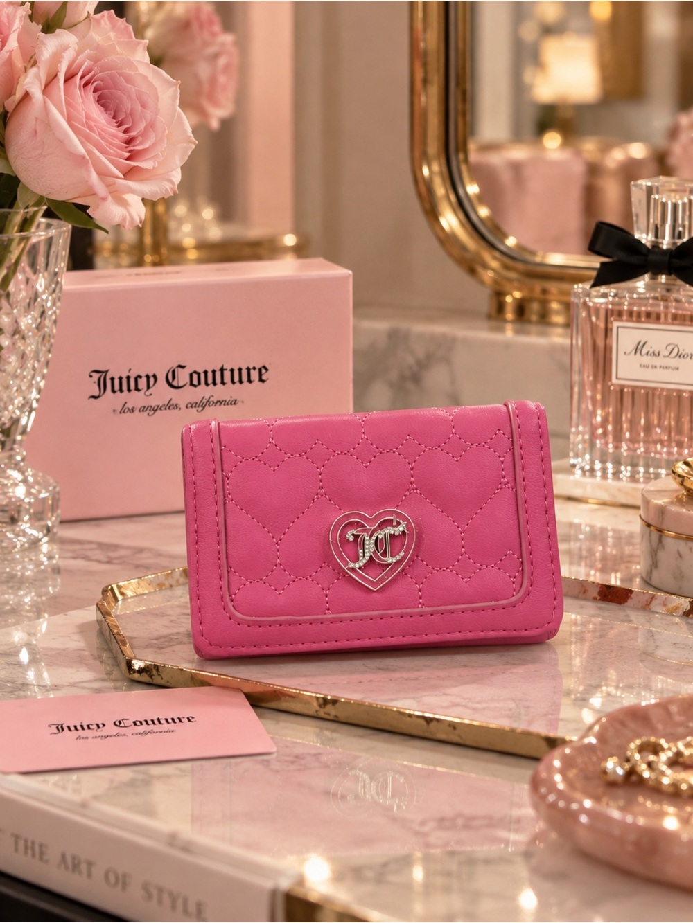 Juicy Couture Flawless Heart Quilted Bifold Wallet Juicy Pink NWT